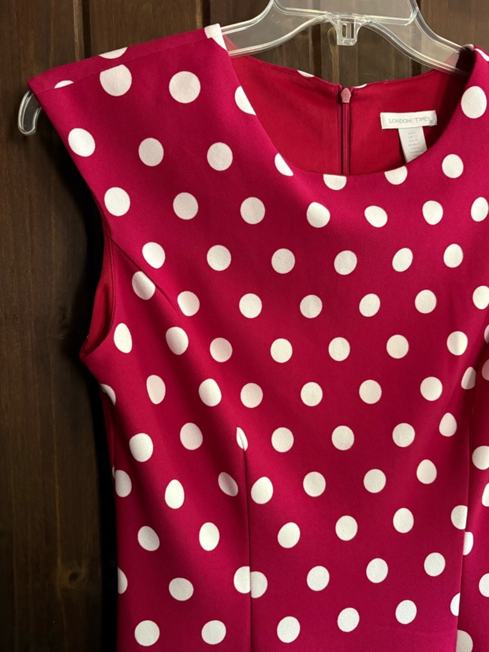 London Times Polka Dot Dress- Magenta & White- Size 8 - Picture 3 of 9